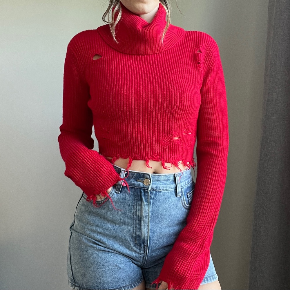 🔥Distressed Cropped Turtle Neck - Picture 5 of 12